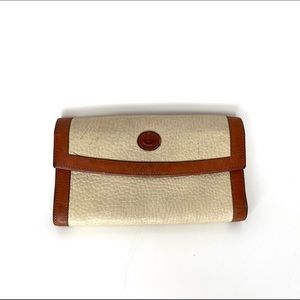 Vintage Dooney & Bourke Leather Brown & Cream Foldover Wallet Clutch